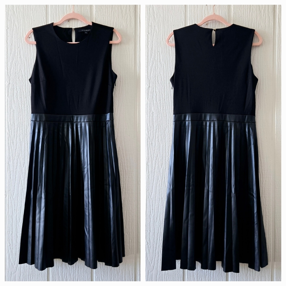 Marc New York Black Sleeveless Pleated Faux-Leather Skirt Dress